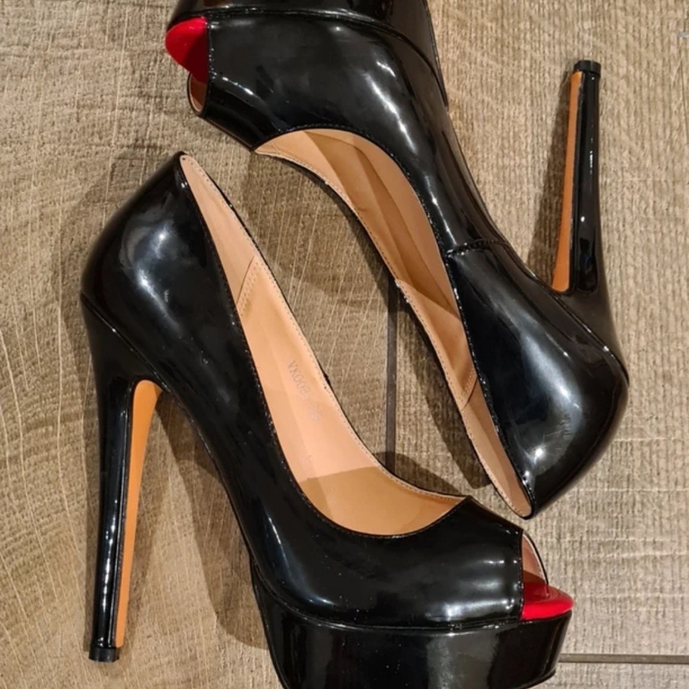 Chic Black and Red Peep-Toe Heels